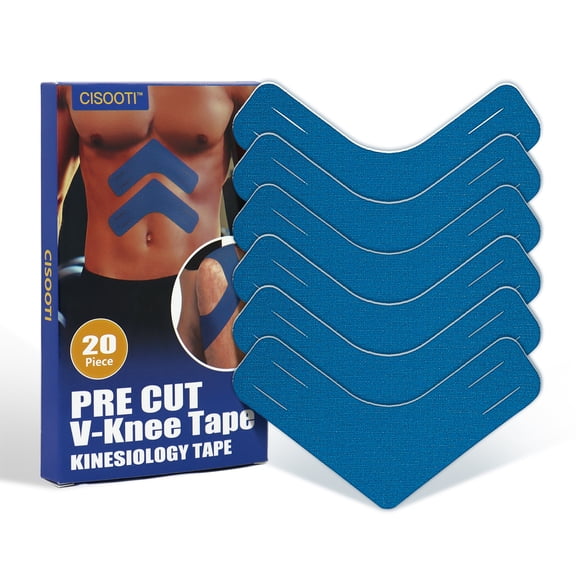 V-Knee Precut Kinesiology Tape Strips, 2 Inch Wide Waterproof Athletic Tape, for Knees Shoulders & Muscles, 20 Count