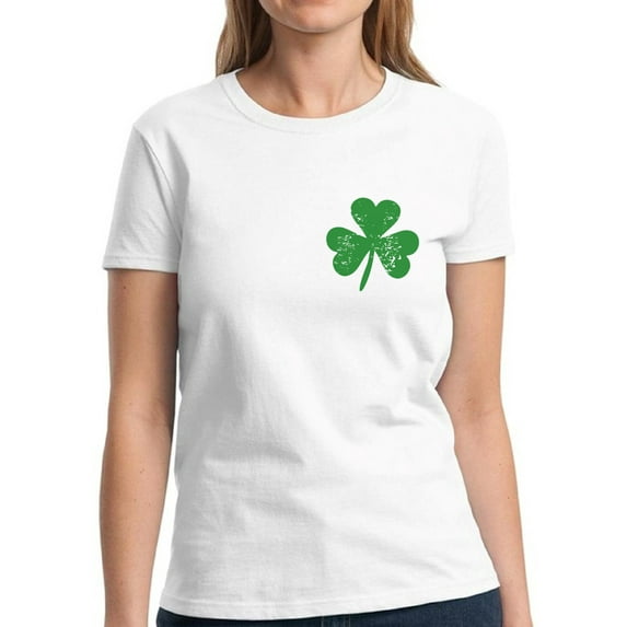 Green Leaf Pocket Graphic Shirts for Women - St Patrick's Day Womens T-Shirt American Irish Party Gift