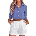 thumbnail image 4 of Fantaslook Striped Button Down Shirts for Women Classic Long Sleeve Collared Office Work Blouses Tops, 4 of 12