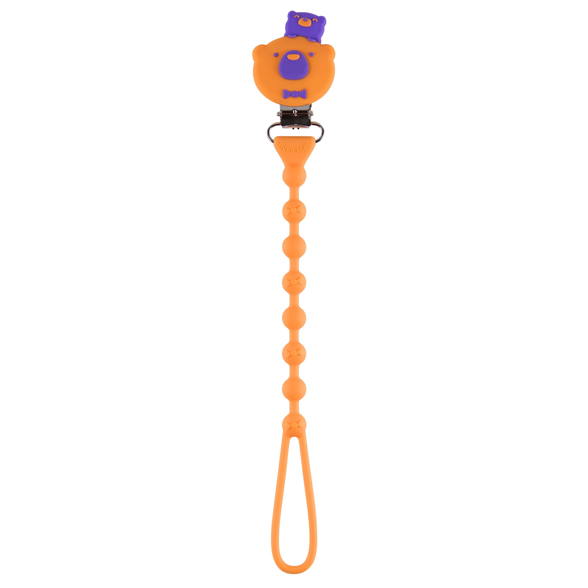 Papa’s Bear From Daddy with Love Silicone Pacifier Clip, Orange and Purple Pacifier Holder for Babies, 1 Count