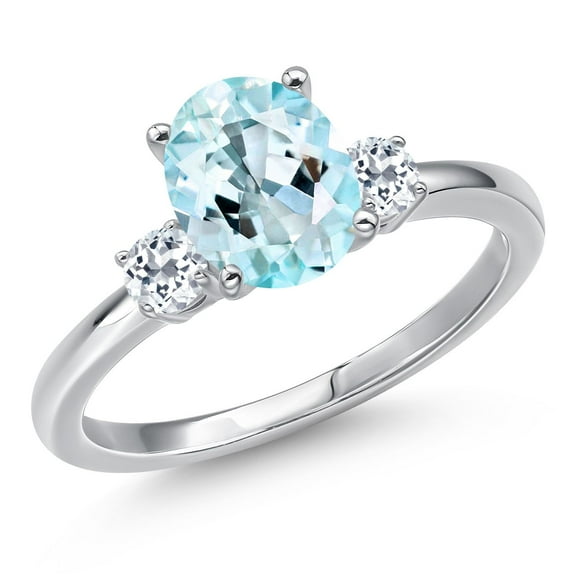 Gem Stone King 14K White Gold Sky Blue Topaz and White Topaz Engagement Ring for Women | 2.28 Cttw | Oval 9X7MM | Gemstone November Birthstone | Size 6