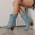 thumbnail image 3 of Mepaouo Women's Cowboy Ankle Boots Heel Cowgirl Chelsea Mid Calf Western Short Booties(Blue,7), 3 of 8
