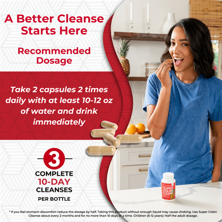 Health Plus Super Colon Cleanse 30 Day Supply of Gentle Gut Cleanse Detox, Psyllium Husk, Probiotics for Constipation Relief & Digestive Support, 120 Capsules