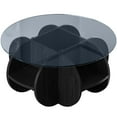 thumbnail image 4 of HOLAKI 31.5'' Round Coffee Table with Solid Wood Legs, Modern Glass Coffee Tables for Living Room, Wooden Circle Center Cocktail Table with Tempered Glass Top for Small Spaces Home Office, Black, 4 of 9