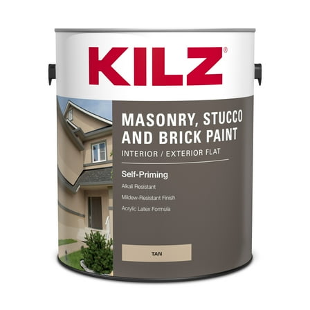 KILZ Self-Priming Masonry, Stucco and Brick Paint, Interior/Exterior, Flat, Tan, 1 Gallon