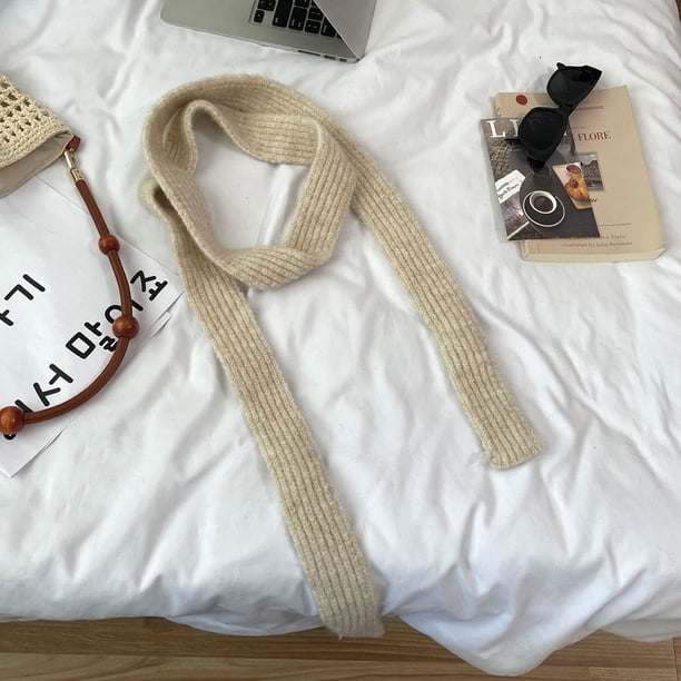 Zhuge Bufanda de rayas para mujer, bufanda fina, pañuelo Y2k, bufandas de moda, bufanda tejida para mujer, accesorio para otoño e invierno, beige