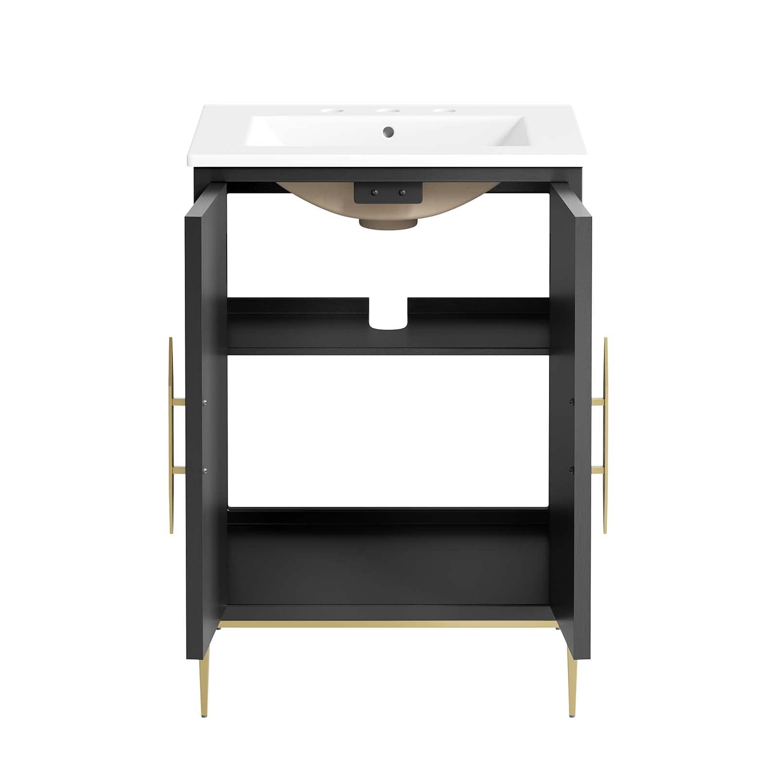 Modway Awaken 24" Solid Wood and MDF Bathroom Vanity in White/Black