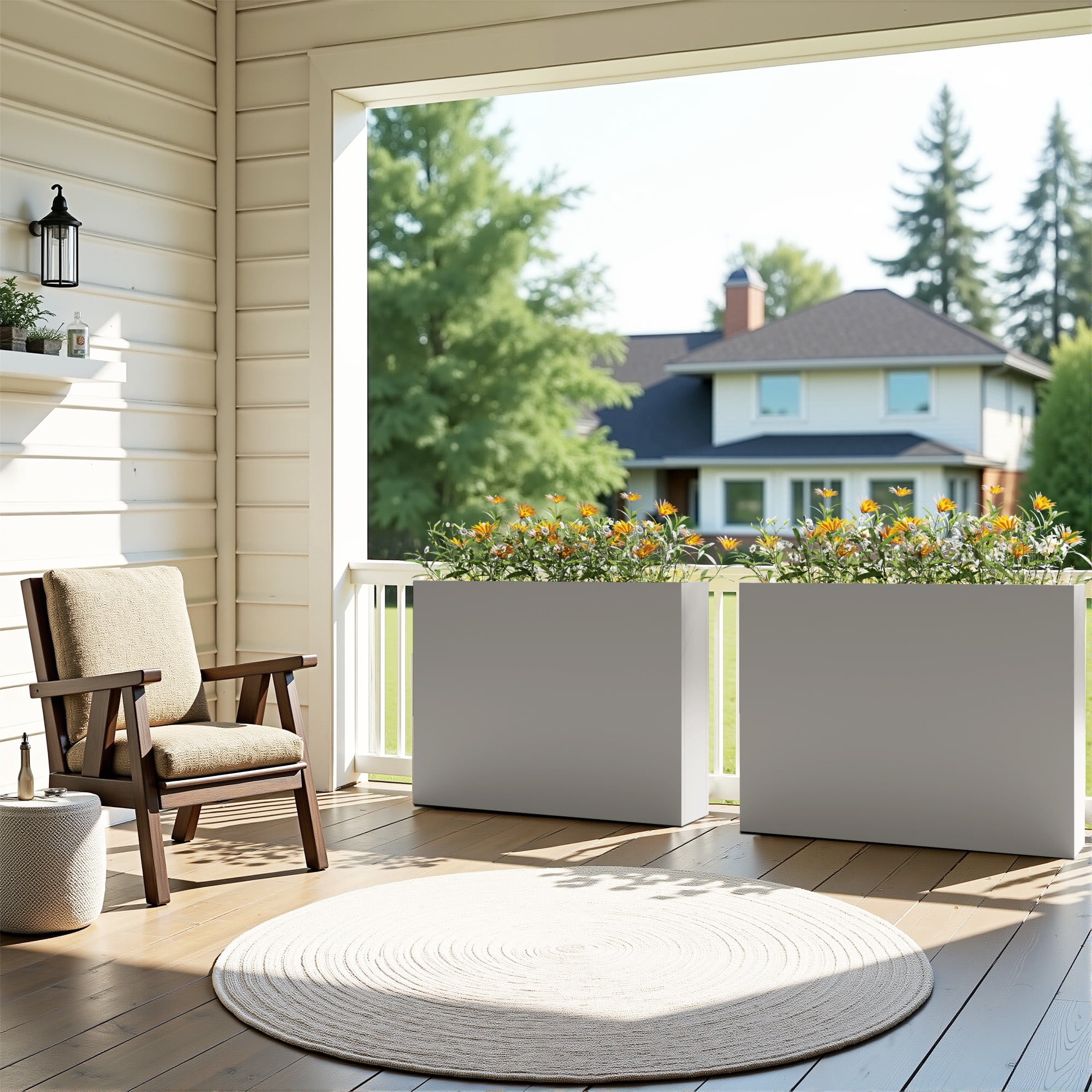 MAYEERTY 36*28*28" Gray Modern Metal Rect Planter with Drainage Hole for Outdoor Gardening & Patio
