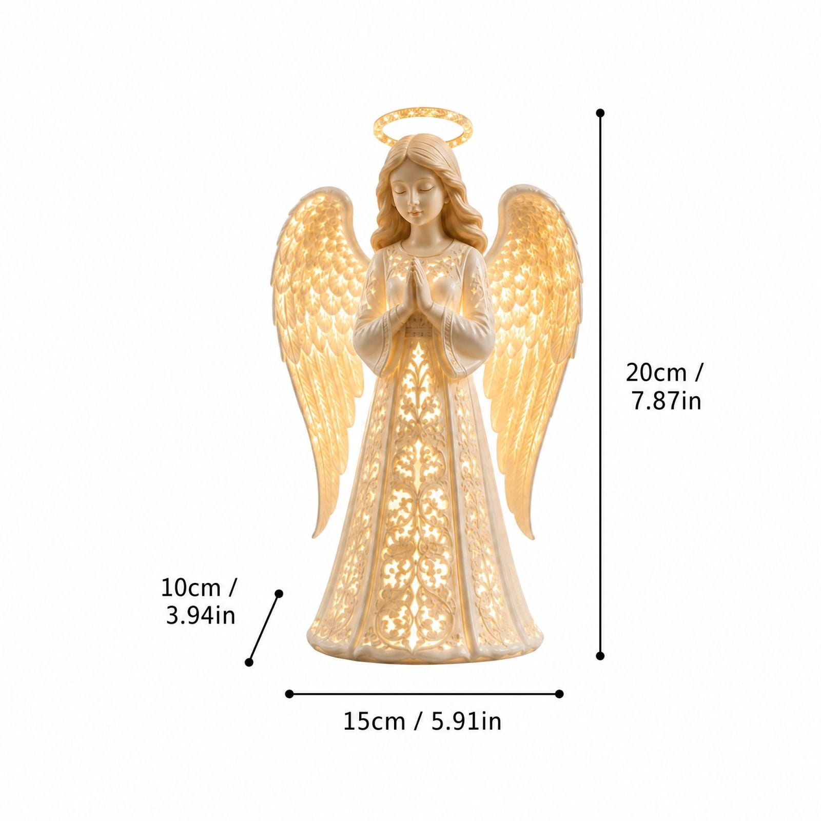 Angel Christmas Guardian Light, Symbol of Hope Love Protection Praying Figurine with Warm Golden Glow, Keepsake Statue for Grandma, LED Tabletop Decor, Memorial Night Lamp
