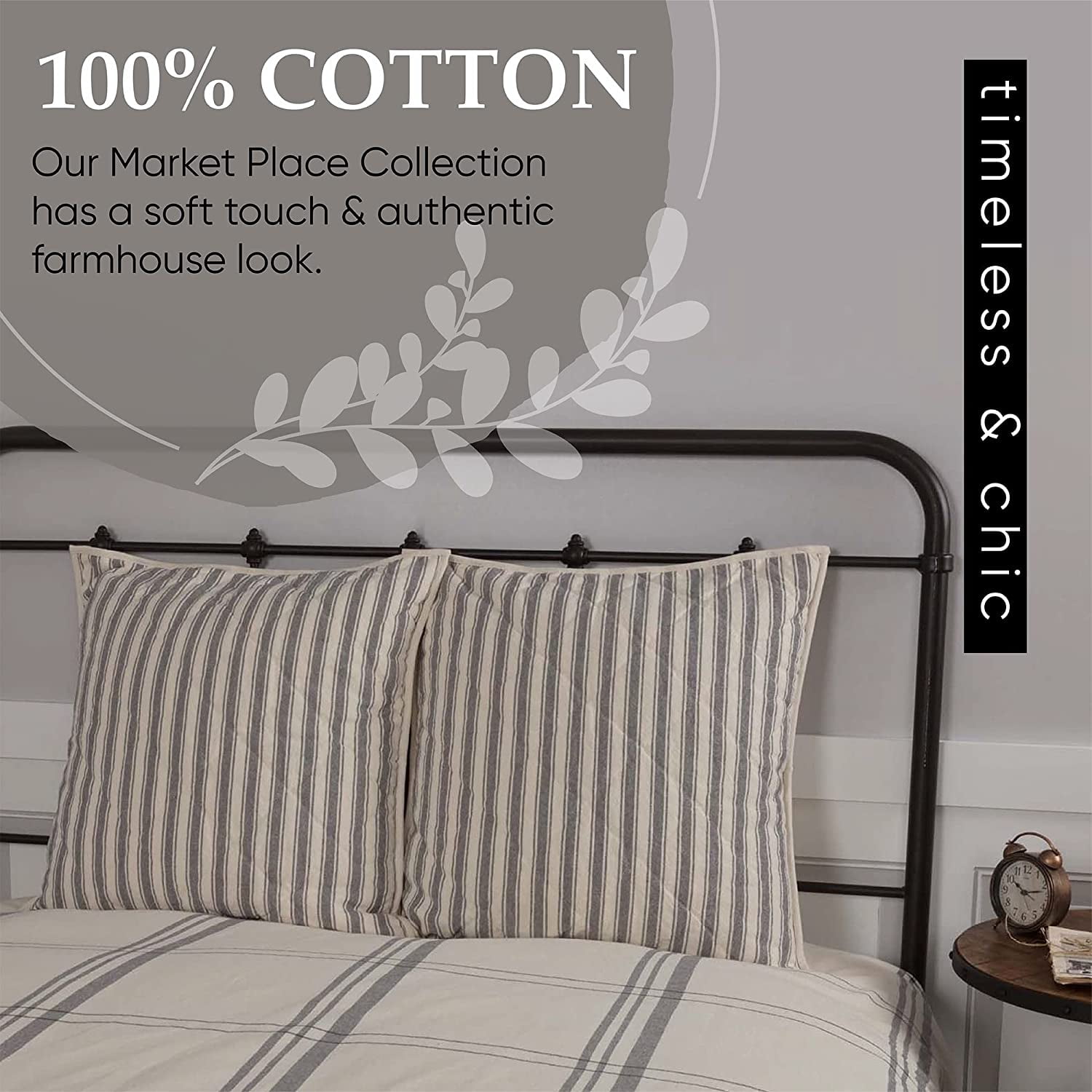 Piper Classics Market Place Gray Ticking Stripe Califorina King Quilt