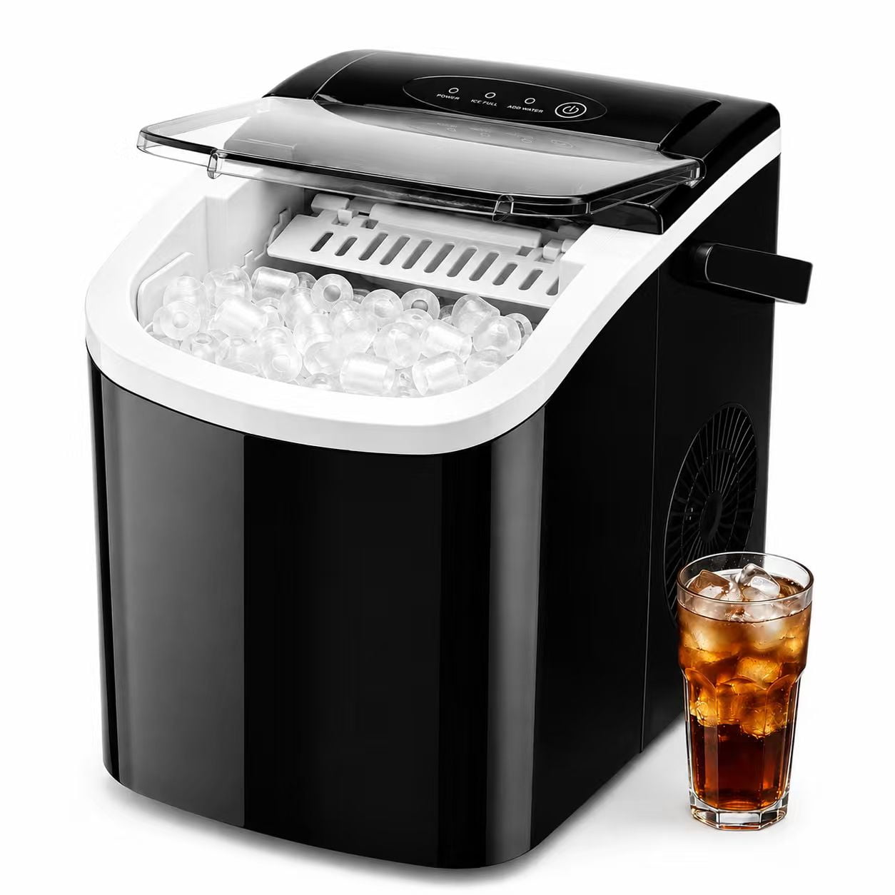 GGTB Countertop Ice Maker Machine with Handle, 26lbs in 24Hrs, 6-13 Mins Fast Ice Making, Auto-Cleaning Portable Ice Maker with Basket and Scoop, for Home/Kitchen/Camping/RV, Black