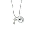 thumbnail image 2 of Delight Jewelry Silvertone Crystal Initial - T - Silvertone Script Initial Disc - L - Charm Necklace, 20"+3", 2 of 4