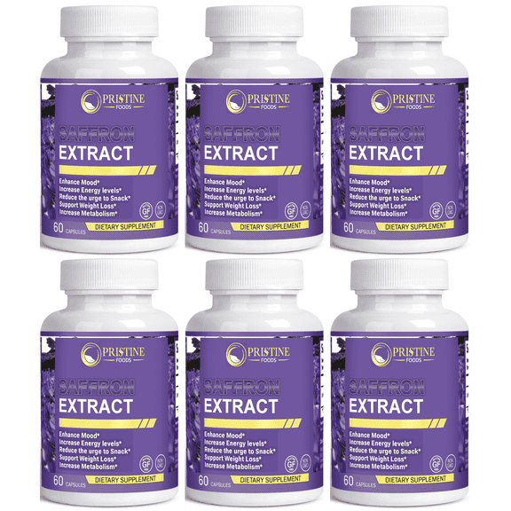 Pristine Foods Saffron Extract Supplement - Natural Appetite Suppression, Healthy Weight Loss, 60 Capsules, Six Months Supply