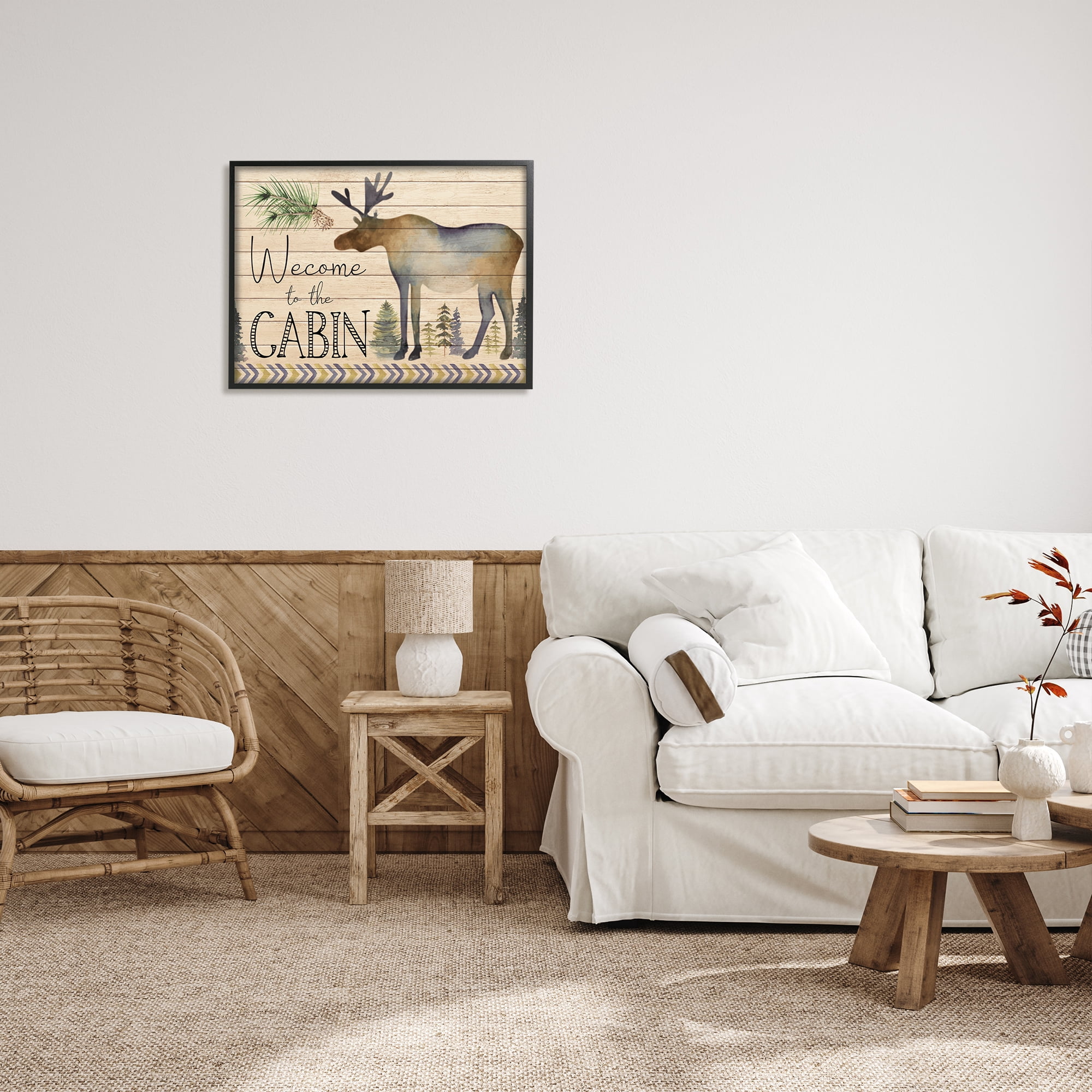 Stupell Welcome To The Cabin Moose Silhouette Animals & Insects Painting Black Framed Art Print Wall Art