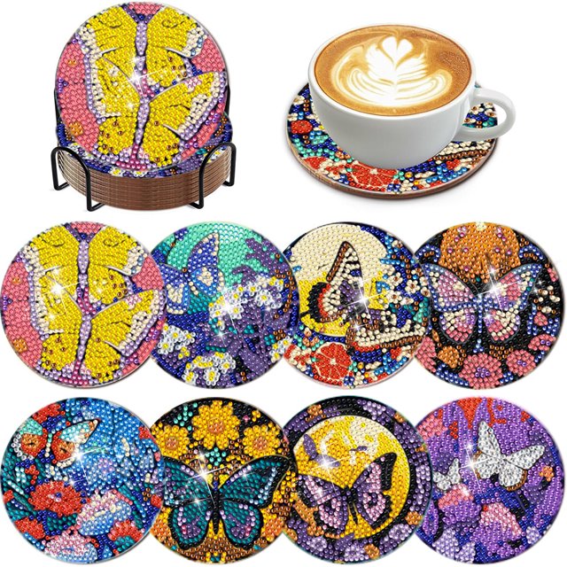 Poslas Arte Diamantes Redondas Kits Diy Dot Coasters 8pcs para La Mesa Del