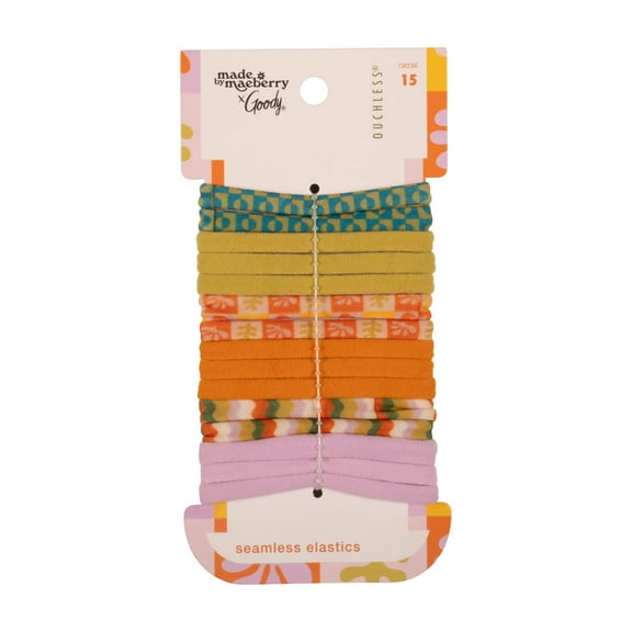 Goody Tru x Maeberry Seamless Hair Ties, No Damage Elastics, All Hair Types, Multicolor, 15 Ct