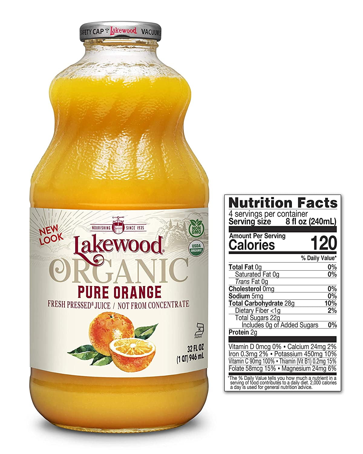 Lakewood Organic Pure Orange Juice 32 fl oz Pack of 2