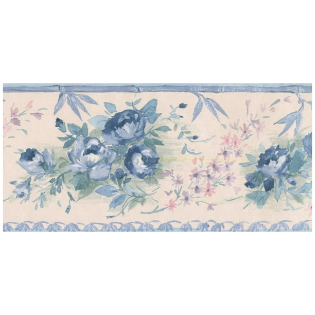 Wall Border Blue Flowers Beige Wallpaper Border Retro Design