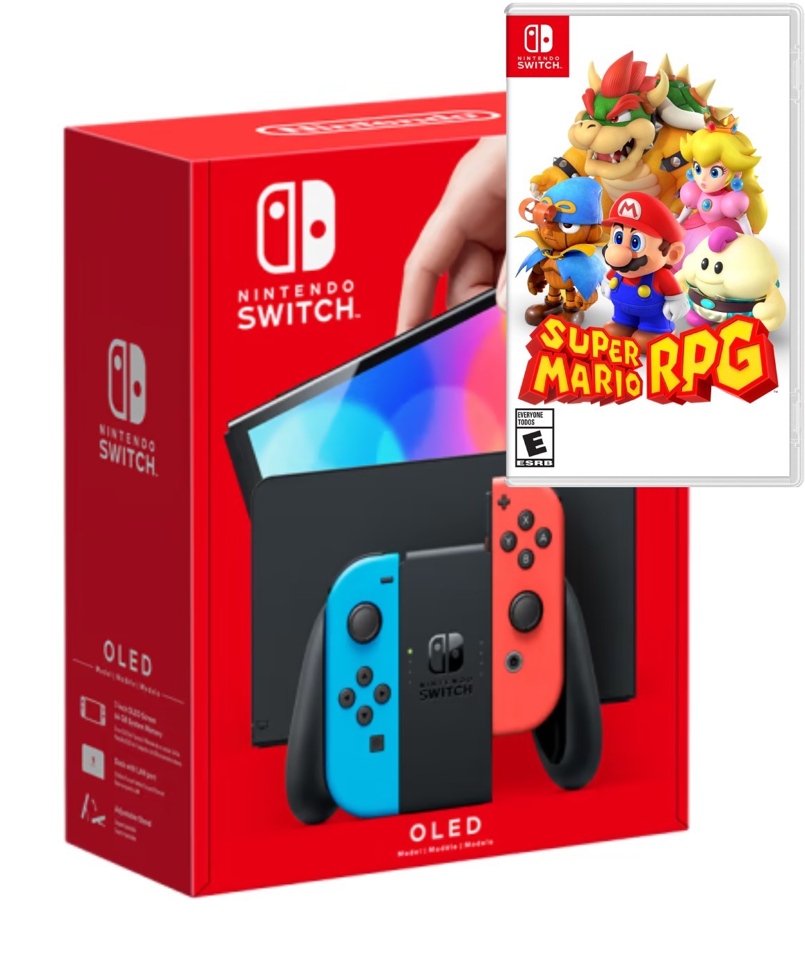 Nintendo Switch OLED Model w/ Neon Red & Neon Blue Joy-Con Console with Super Mario RPG Game - Limited Bundle - Import with US Plug NEW
