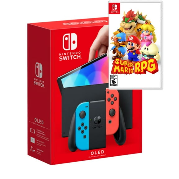 Nintendo Switch OLED Model w/ Neon Red & Neon Blue Joy-Con Console with Super Mario RPG Game - Limited Bundle - Import with US Plug NEW