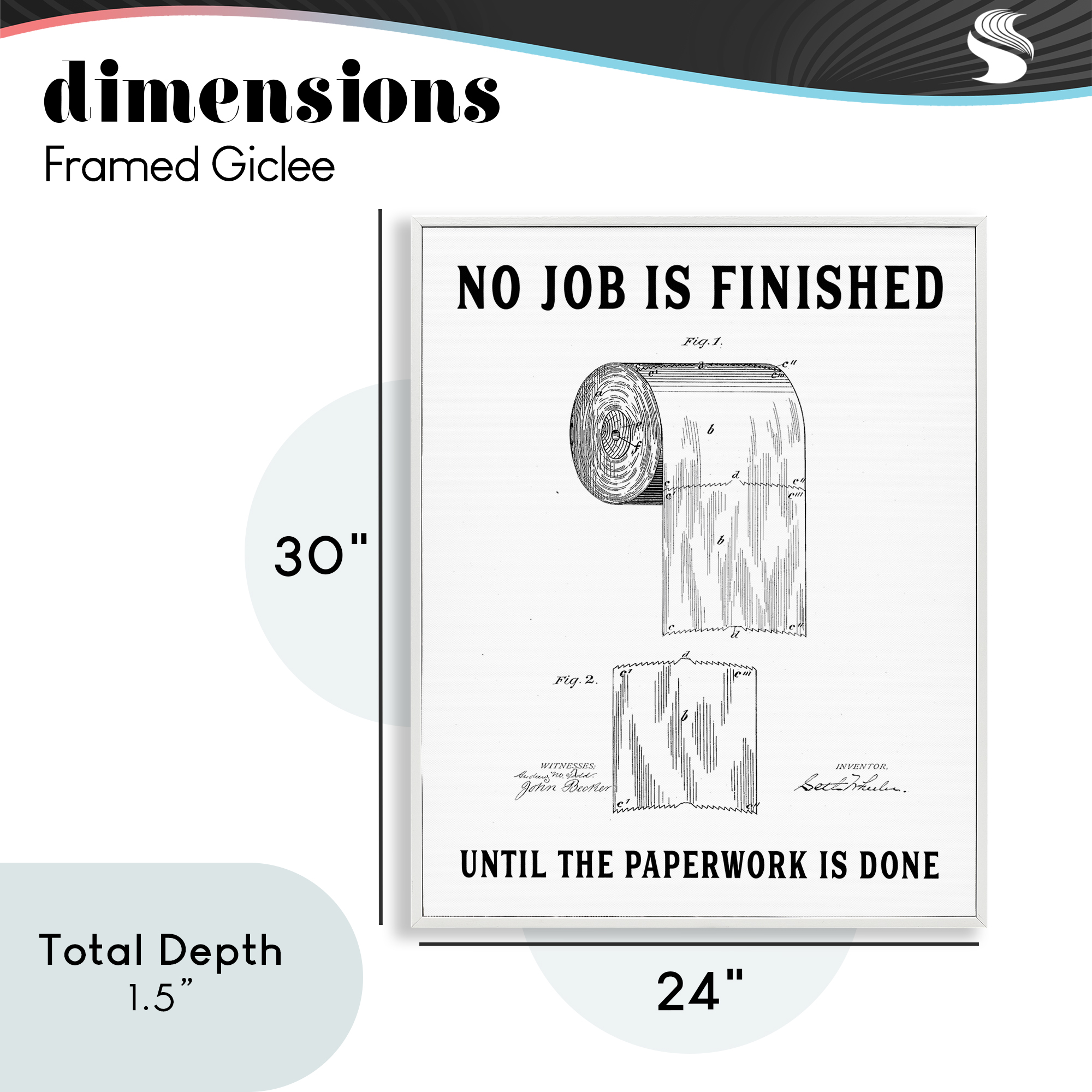 No Job Finished Toilet Paper White Framed Giclee Art, design by Lettered and Lined