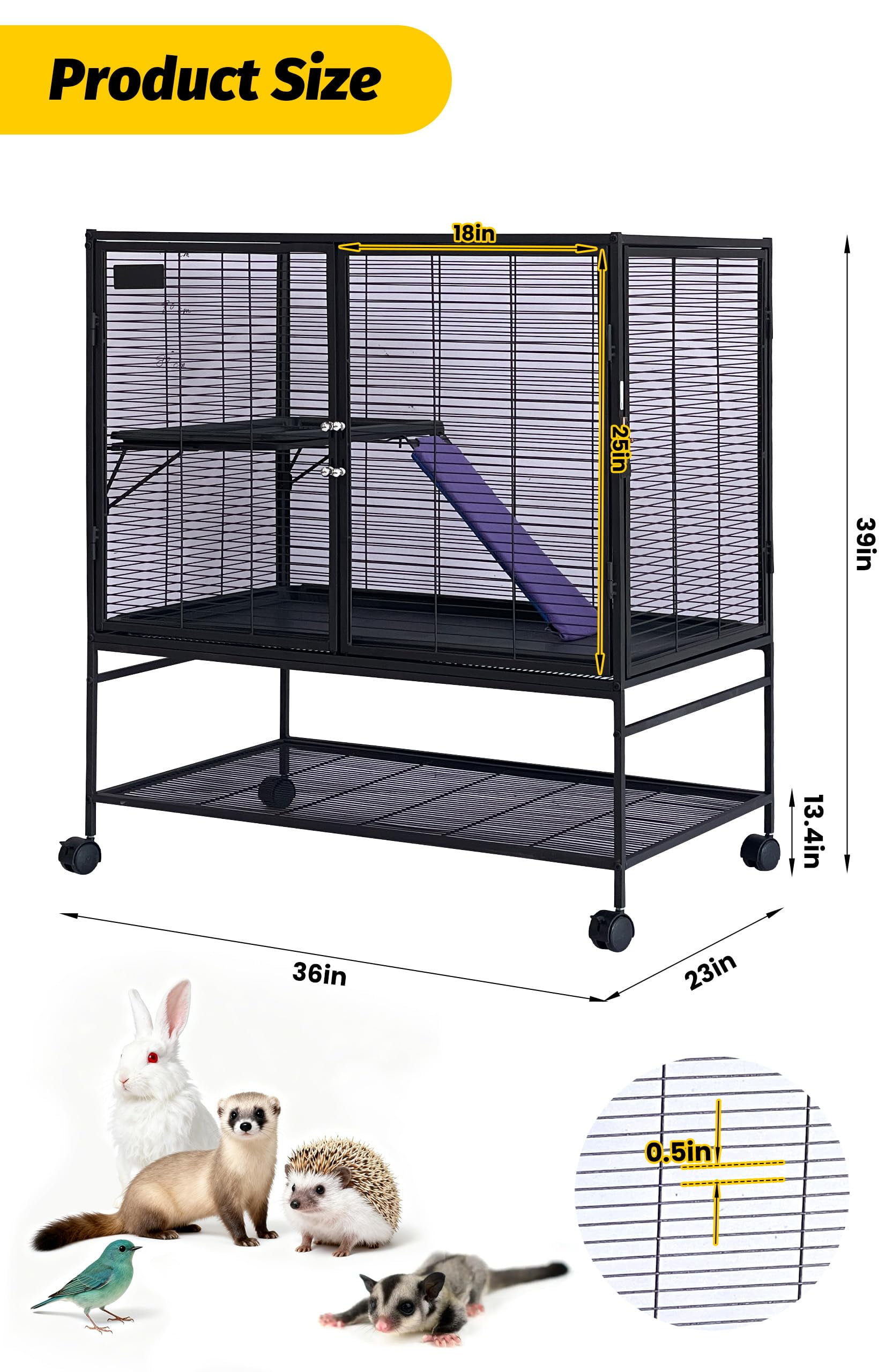 QinaQin Small Animal Cage, Multi Level Metal Habitat with Ramps, Shelves and Trays for Ferrets, Rabbits or Guinea Pigs