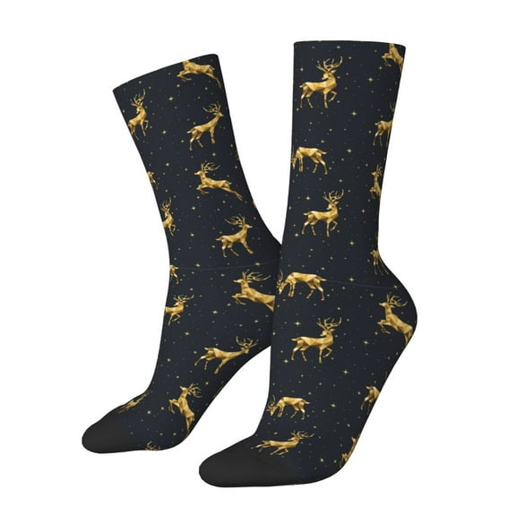 Honeii Christmas Deers Print Adult Socks,Crew Socks,Casual Calf Socks,Daily Wear Socks for Men & Women, Perfect for Sports, Casual and Everyday Use
