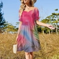 thumbnail image 4 of Vestido de manga corta con vuelo de flores para mujer, vestido de cumpleaños, vestido de verano, vestido coreano para mujer morado., 4 of 7