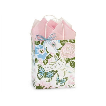 250 Pack, Butterfly Garden Paper Shopping Bags, Cub 8x4.75x10.25" for Mother's Day, Floral Shop, and Gift, Made in USA