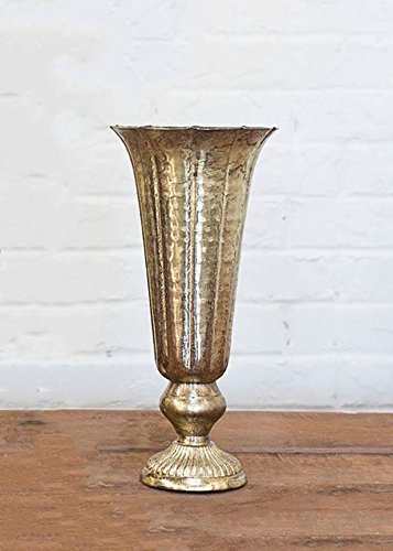 Lita Metal Fluted Vase in Distressed Gold - 14" Tall x 6.5" Wide
