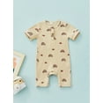 thumbnail image 2 of Qmyliery Baby Boy Girls Summer Jumpsuit Casual Button Round Neck Rainbow Print Toddler Short Sleeve Romper, 2 of 9