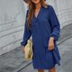 thumbnail image 2 of Mujer Casual Volantes Dobladillo Botones sólidos Línea A Manga larga Vestidos con cuello en V Fridja  yut5790, 2 of 8