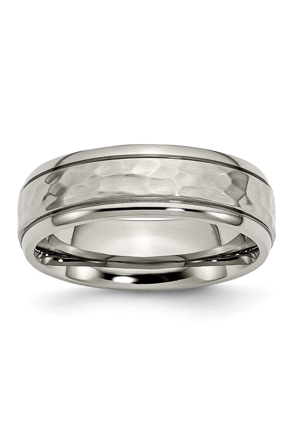 Titanium 7mm Grooved Edge Hammered and Polished Band