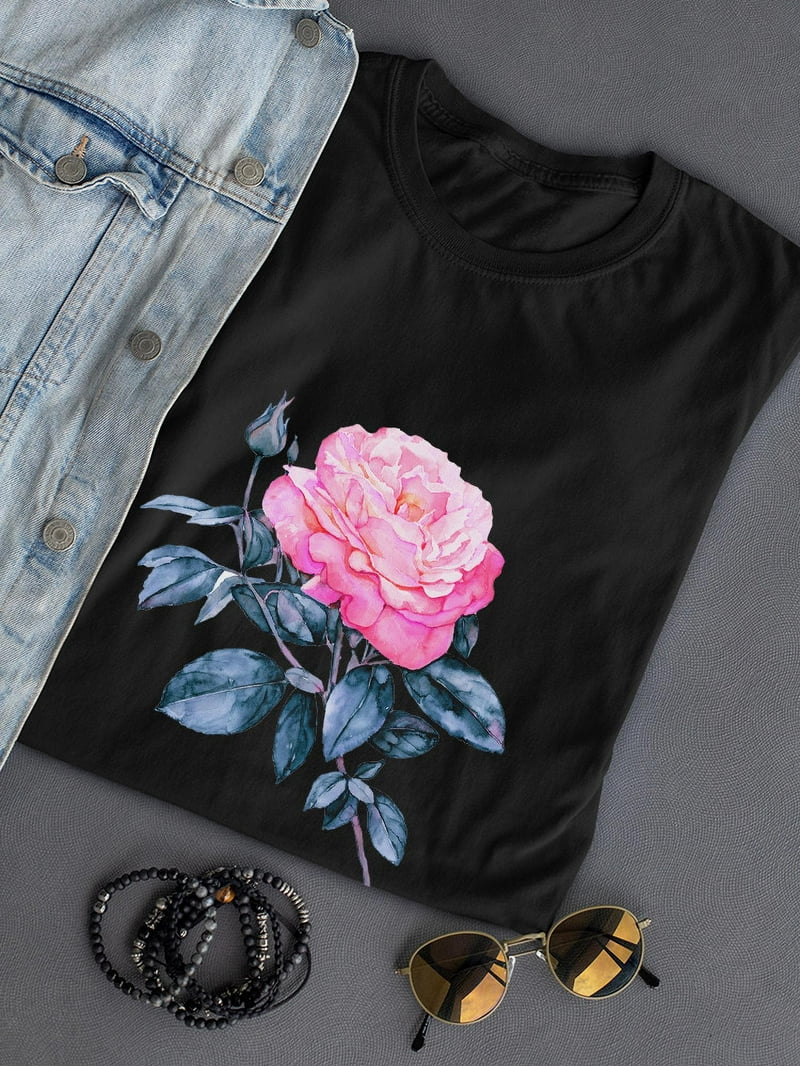 Big Pink Rose With Black Leaves T-Shirt Women -Image by