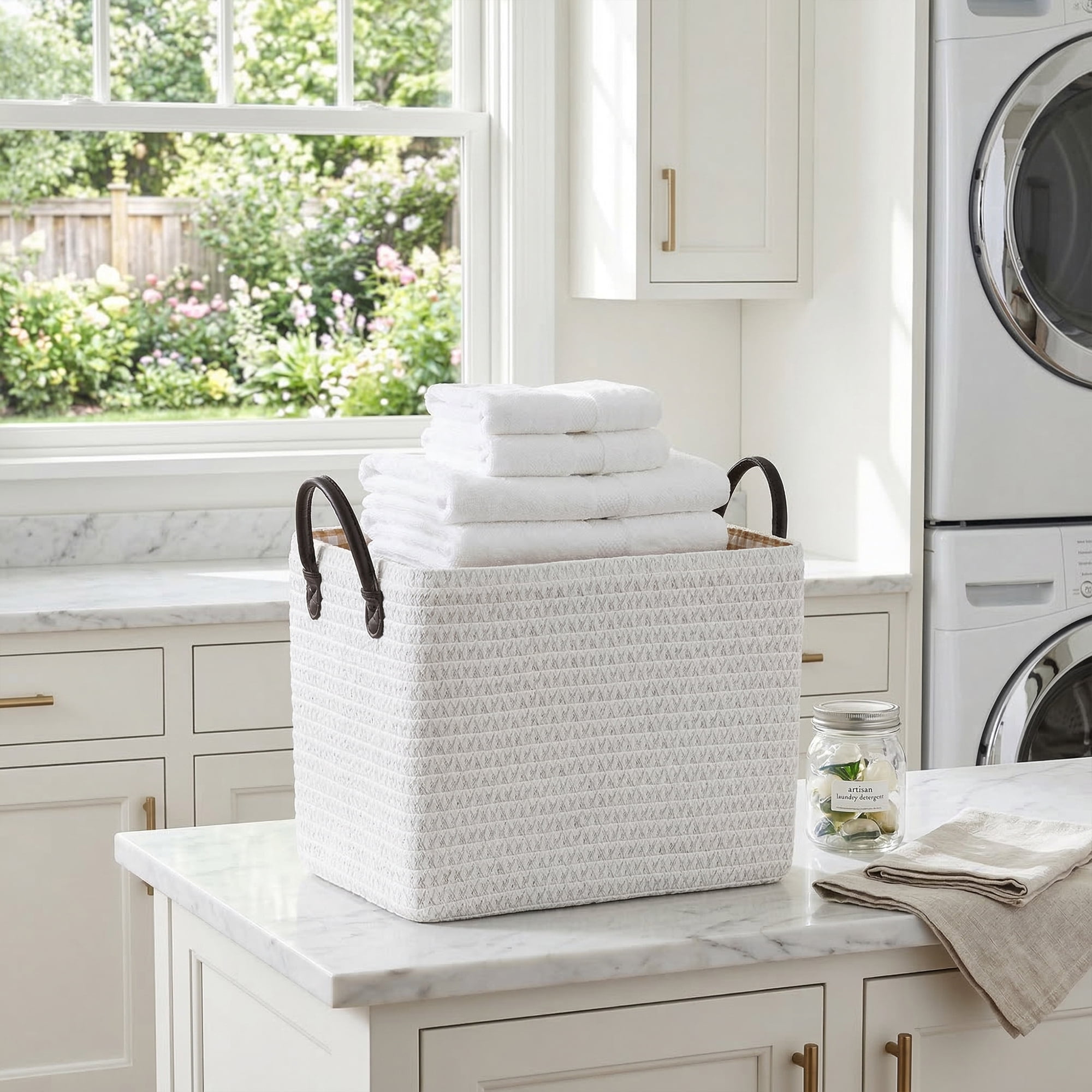 Unique Bargains Compactable Woven Storage Basket Storage Bin White 13.8*10.2*11.8in