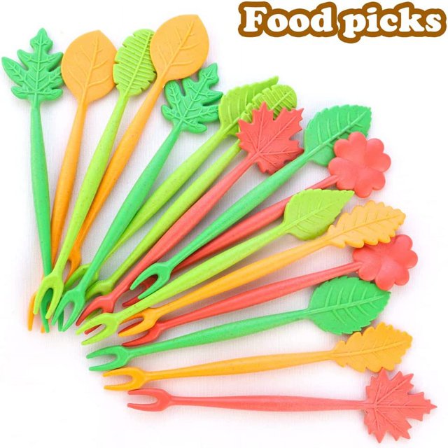 16 Uds. Palillos de comida con forma de hoja, palillos Bento de estilo lindo, Mini tenedores con