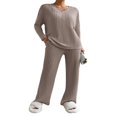 thumbnail image 1 of Women’s Two Piece Outfits Set Long Sleeve V Neck Ribbed Tops and Pants, 1 of 6