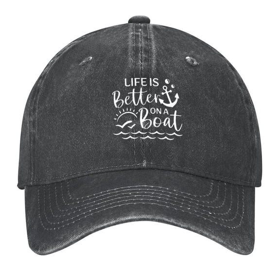 Funny Sailor Hats Life Is Better on A Boat Print Vintage Wash Dad Hat Adjustable Curved Brim Baseball Cap,Casual Outdoor Sports Fishing Cap for Men and Women