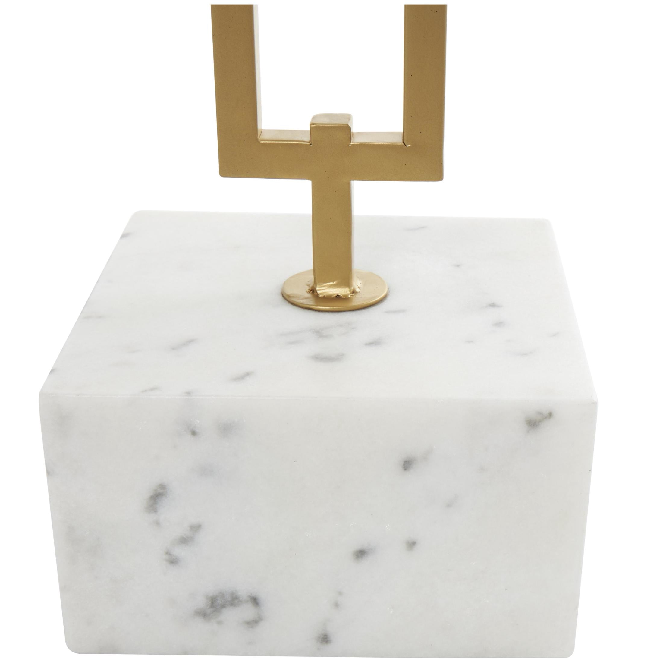 DecMode 16" x 23" White Marble Geometric Accent Table with Gold Metal Rectangular Stand, 1-Piece