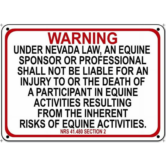 NEVADA Equine Metal Aluminum Sign activity liability warning statute horse farm barn stable Size: 16 x 12 Inch