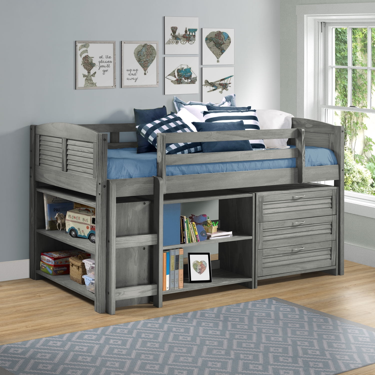 Naomi Home Heather Low Loft Louver BedBundleBed with 3 Drawer Chest