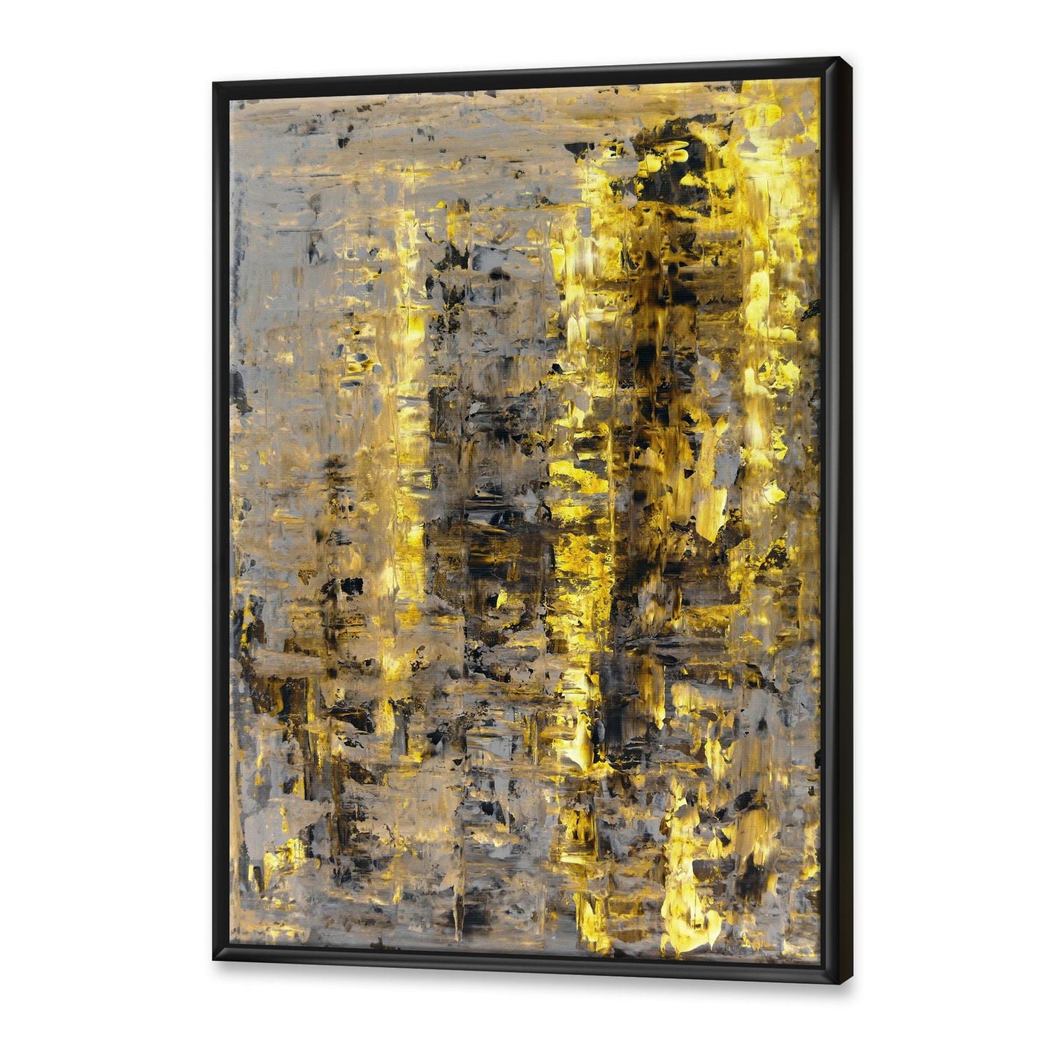 Designart Le jaune rencontre l'art abstrait gris II ART MURAL À CADRE FLOTT