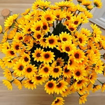 Visland Artificial Sunflower Bouquet, Silk Sunflower Heads Fake Yellow Artificial Flowers for Table Decoration, Home Decor, Bride Holding Flowers(15 Heads Each Bouquet )