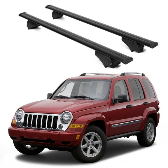 ERKUL Roof Rack Cross Bars for Jeep Liberty 2002-2012 | Aluminum Crossbars with Anti Theft Lock for Rooftop | Compatible with Raised Rails - Black