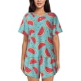 thumbnail image 1 of Xecao Watermelon Pattern Women's Short Sleeve Pajama Set Soft Sleepwear Lounge Set with Button Front Top and Drawstring Shorts with Pockets-3X-Large, 1 of 6