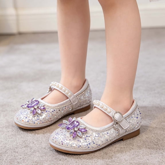 XinghaiYIDE Girls Rhinestone Soft-Sole Dress Shoes, Sparkly Ballet Flats for Performances/Weddings/Parties, Comfortable 2026 Footwear for Toddler/Little Kid, Sizes 2-11Y Purple