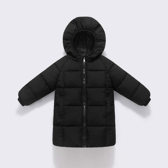Boys Girls Winter Coat Padded Parka Jacket Thicken Long Puffer Jackets Coats Kids Teen Faux Fur Hooded Winter Down Windbreaker Snow Jacket Warm Windproof Outwear with Zipper and Pocket Black 2-3Years