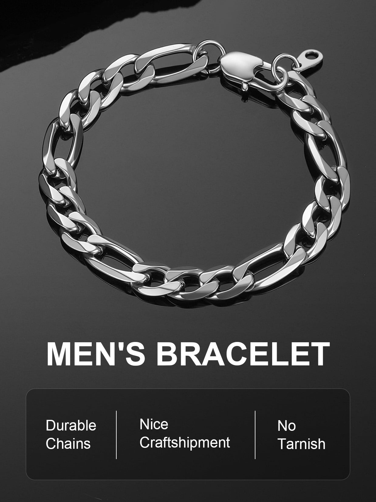 RAOING Shave Chain Bracelet 21㎝ ChainsProMax HipHop Men's Bracelet, 9mm 8.3inch, Stainless Steel
