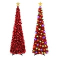 thumbnail image 6 of Scidweet 5 ft Pop up Christmas Tree Decorations, Collapsible Pencil Tinsel Twinkle Christmas Tree with Lights & Reflective Sequinsfor Indoor Outdoor Home Party Holiday Xmas Decor, Red, 6 of 7