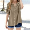 thumbnail image 2 of KAUOD Teen Youth Girls Buttons V Neck Tunic Front Open Solid Cotton Linen Beach Casual Summer Blouse Shirts Short Sleeve, 2 of 3
